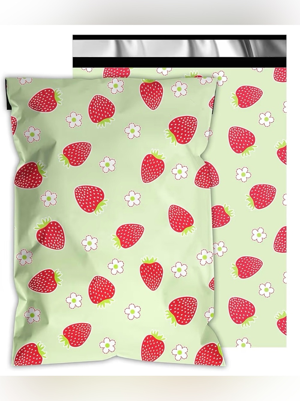 20 Strawberry and Green Poly Mailers 6x9in